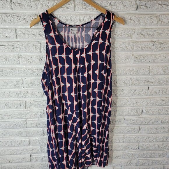 Stylus Womens Dress Extra Large Tank Mini Blue Red Geometric Rayon GEO19E - Picture 2 of 11